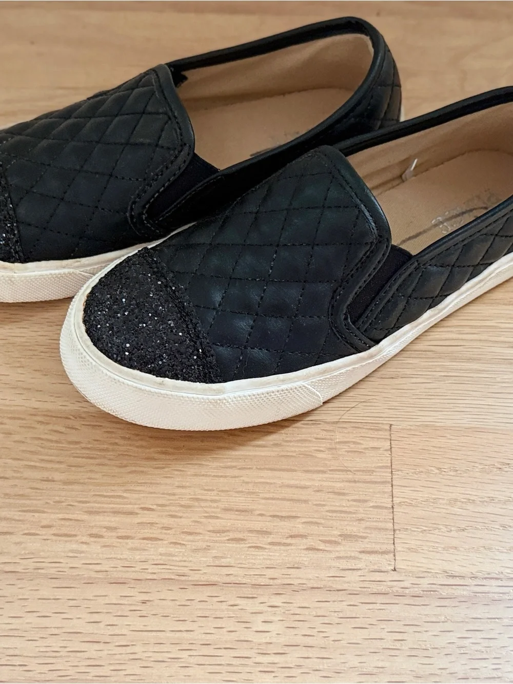 Girls Glitter Quilted Slip On Sneakers - Black , Children’s Place, size 1y